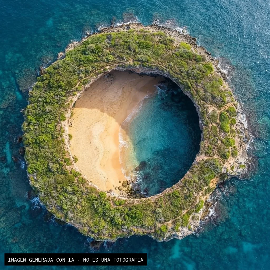 Imagen generada con IA que circula en un grupo de Facebook. No es una fotografía de Playa Escondida.
